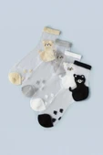 Hitit Socks Kadın 4 Çift Premium Kalite Sevimli Kedi Desenli Tül Çorap Karışık Renkli - 3