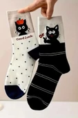 Hitit Socks Kadın 4 Çift Premium Kalite Parfümlü Kedi Figürlü Soket Çorap 4 Mevsim - 3
