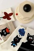 Hitit Socks Kadın 4 Çift Premium Kalite Parfümlü Kedi Figürlü Soket Çorap 4 Mevsim - 4
