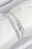 Pirinç Zirkon Taşlı Su Yolu Model Gümüş Renk Kadın Bileklik - EBJ250902W37726 thumbnail 1