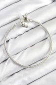 Pirinç Charm Zirkon Taşlı Taç Model Gümüş Renk Kadın Bileklik - EBJ250902W37607 thumbnail 2