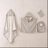 Ecocotton Hasna 4' lü Bebek Panço Seti %100 Organik Pamuk Keten Melanj Gri 2-5 Yaş thumbnail 1