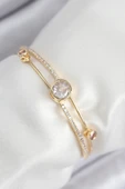 Pirinç Zirkon Taşlı Pırlanta Model Gold Renk Kadın Bileklik - EBJ250902W37739 thumbnail 1