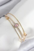Pirinç Zirkon Taşlı Baget Model Gold Renk Kadın Bileklik - EBJ250902W37723 thumbnail 1