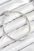 Pirinç Charm Zirkon Taşlı Kalp Model Gümüş Renk Kadın Bileklik - EBJ250902W37608 thumbnail 1
