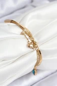 Nazar Boncuk Detaylı Mavi Zirkon Taşlı Model İtalyan Zincir Gold Renk Kadın Bileklik - EBJ250902W37652 thumbnail 2