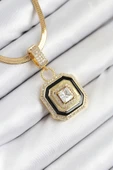 Zirkon Taşlı Siyah Detaylı Baget Model Gold Renk Kadın Kolye - EBJ250902W37694 thumbnail 1
