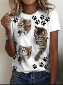 Kadın Kısa Kollu Kedi Ve Pati Baskılı Süprem T-shirt thumbnail 3