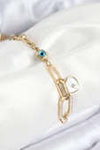 Nazar Boncuğu Ve Zirkon Taşlı Kalp Model Gold Renk Kadın Bileklik - EBJ250902W37661 thumbnail 1