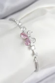 Pirinç Zirkon Taşlı Kelebek Model Gümüş Renk Kadın Bileklik - EBJ250902W37714 thumbnail 1