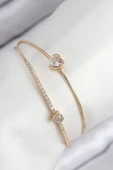 Pirinç Zirkon Taşlı Kalp Model Gold Renk Kadın Bileklik - EBJ250902W37729 thumbnail 1