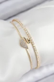 Pirinç Zirkon Taşlı Kuğu Model Gold Renk Kadın Bileklik - EBJ250902W37749 thumbnail 1