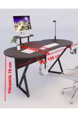 Michael Brean Özel Oval Tasarım Oyuncu Masası 156 Cm Bardaklık Ve Kulaklık Tutucu Hediye - 8