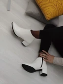 ÇİĞDEM BEYAZ RUGAN FERMUARLI KALIN TOPUK KADIN BOT (B8B) thumbnail 1