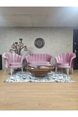 İstiridye Takım Beyaz Boyalı Telli Ayak Çay Seti Koltuk Takımı Pembe Renk 110 x 48 Boyut/Ebat thumbnail 1
