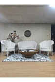 İstiridye Takım Beyaz Boyalı Telli Ayak Çay Seti Koltuk Takımı Krem Renk 110 x 48 Boyut/Ebat - 1