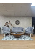 İstiridye Takım Beyaz Boyalı Sivriltme Ayak Çay Seti Koltuk Takımı Gri Renk 110 x 48 Boyut/Ebat - 1