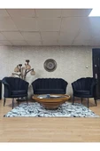 İstiridye Takım Siyah Boyalı Telli Ayak Çay Seti Koltuk Takımı Siyah Renk 110 x 48 Boyut/Ebat - 1