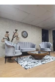İstiridye Takım Siyah Boyalı Telli Ayak Çay Seti Koltuk Takımı Gri Renk 110 x 48 Boyut/Ebat thumbnail 3