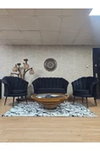 İstiridye Takım Siyah Boyalı Sivriltme Ayak Çay Seti Koltuk Takımı Siyah Renk 110 x 48 Boyut/Ebat thumbnail 1