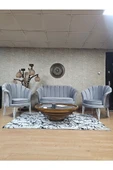 İstiridye Takım Beyaz Boyalı Telli Ayak Çay Seti Koltuk Takımı Gri Renk 110 x 48 Boyut/Ebat thumbnail 1