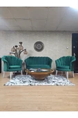 İstiridye Takım Beyaz Boyalı Telli Ayak Çay Seti Koltuk Takımı Yeşil Renk 110 x 48 Boyut/Ebat - 1