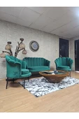 İstiridye Takım Siyah Boyalı Telli Ayak Çay Seti Koltuk Takımı Yeşil Renk 110 x 48 Boyut/Ebat thumbnail 3