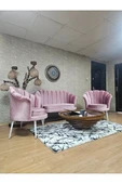 İstiridye Takım Beyaz Boyalı Sivriltme Ayak Çay Seti Koltuk Takımı Pembe Renk 110 x 48 Boyut/Ebat - 3
