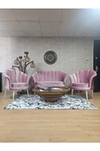 İstiridye Takım Beyaz Boyalı Sivriltme Ayak Çay Seti Koltuk Takımı Pembe Renk 110 x 48 Boyut/Ebat - 1