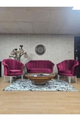 İstiridye Takım Beyaz Boyalı Telli Ayak Çay Seti Koltuk Takımı Bordo Renk 110 x 48 Boyut/Ebat thumbnail 1