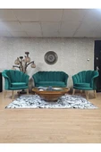 İstiridye Takım Gold Kaplama Telli Ayak Çay Seti Koltuk Takımı Yeşil Renk 110 x 48 Boyut/Ebat - 1