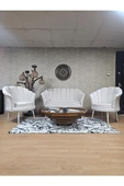 İstiridye Takım Beyaz Boyalı Sivriltme Ayak Çay Seti Koltuk Takımı Krem Renk 110 x 48 Boyut/Ebat - 1