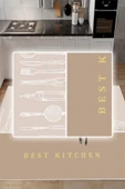 Dijital Baskılı Dekoratif Kaymaz Taban Yıkanabilir Halı Best Kıtchen Desenli utfak Halısı Yolluk Salon Halısı 60 x 100 cm Krem thumbnail 4