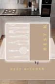 Dijital Baskılı Dekoratif Kaymaz Taban Yıkanabilir Halı Best Kıtchen Desenli utfak Halısı Yolluk Salon Halısı 80 x 200 cm Krem thumbnail 4