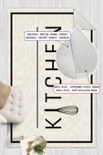 Kitchen Yazılı Dijital Baskılı Dekoratif Kaymaz Taban Yıkanabilir Mutfak Halısı Krem 160 x 230 cm thumbnail 2