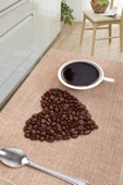 Dijital Baskılı Dekoratif Kaymaz Taban Yıkanabilir Kahve Desenli Halı Mutfak Halısı Yolluk Salon Halısı 60 x 300 cm Krem thumbnail 1