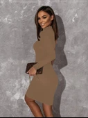 Kadın Uzun Kollu Tek Omuz Ve Kol Açık Detay Viskon Mini Boy Elbise thumbnail 2