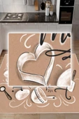 Dijital Baskılı Dekoratif Kaymaz Taban Yıkanabilir Bake Make It Desenli Halı Mutfak Halısı Yolluk Salon Halısı 60 x 150  cm Krem thumbnail 4