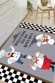 Dijital Baskılı Dekoratif Kaymaz Taban Yıkanabilir Aşçı Desenli Halı Mutfak Halısı Yolluk Salon Halısı 100x150 cm Gri thumbnail 1