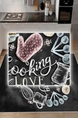 Dijital Baskılı Dekoratif Kaymaz Taban Yıkanabilir Cooking Love Halı Mutfak Halısı Yolluk Salon Halısı 160x200 cm Antrasit thumbnail 3