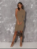Kadın Uzun Kollu Tek Omuz Ve Kol Açık Detay Viskon Mini Boy Elbise thumbnail 3