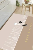 Dijital Baskılı Dekoratif Kaymaz Taban Yıkanabilir Halı Best Kıtchen Desenli utfak Halısı Yolluk Salon Halısı 120 x 200 cm Krem thumbnail 1