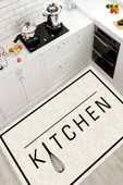 Kitchen Yazılı Dijital Baskılı Dekoratif Kaymaz Taban Yıkanabilir Mutfak Halısı Krem 160 x 230 cm thumbnail 1