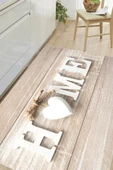Dijital Baskılı Dekoratif Kaymaz Taban Yıkanabilir Kalp Desenli Halı Mutfak Halısı Yolluk Salon Halısı 120 x 300 cm Krem - 1