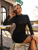 Kadın Uzun Kollu Yarım Balıkçı Yaka Viskon Elbise - 5 Lİ thumbnail 1