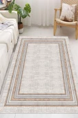 Dijital Baskılı Dekoratif Kaymaz Taban Yıkanabilir Çerceveli Halı Salon Halısı Yolluk Mutfak Halısı 100x250 cm Gri - 2