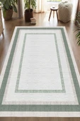 Dijital Baskılı Dekoratif Kaymaz Taban Yıkanabilir Çerçeveli Halı Salon Halısı Yolluk Mutfak Halısı 200 x 290 cm Yeşil thumbnail 3