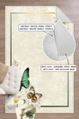 Dijital Baskılı Dekoratif Kaymaz Taban Yıkanabilir Kelebek Desen Halı Salon Halısı Yolluk Mutfak Halısı 60x150 cm Yeşil - 1