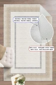 Dijital Baskılı Dekoratif Kaymaz Taban Yıkanabilir Çerçeveli Halı Salon Halısı Yolluk Mutfak Halısı 120 x 300 cm Krem thumbnail 2