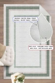 Dijital Baskılı Dekoratif Kaymaz Taban Yıkanabilir Çerçeveli Halı Salon Halısı Yolluk Mutfak Halısı 80 x 150 cm Yeşil thumbnail 2